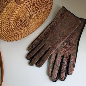 Women’s Vintage WPL 9633 Leather/Silk Gloves Size Large Snake Print Black Brown